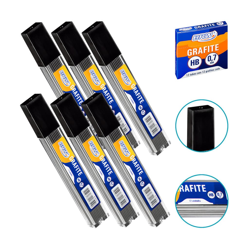 Kit 12 Tubos de Grafite HB 0,7mm para Lapiseiras em Desenho, Escrita e Uso Cotidiano