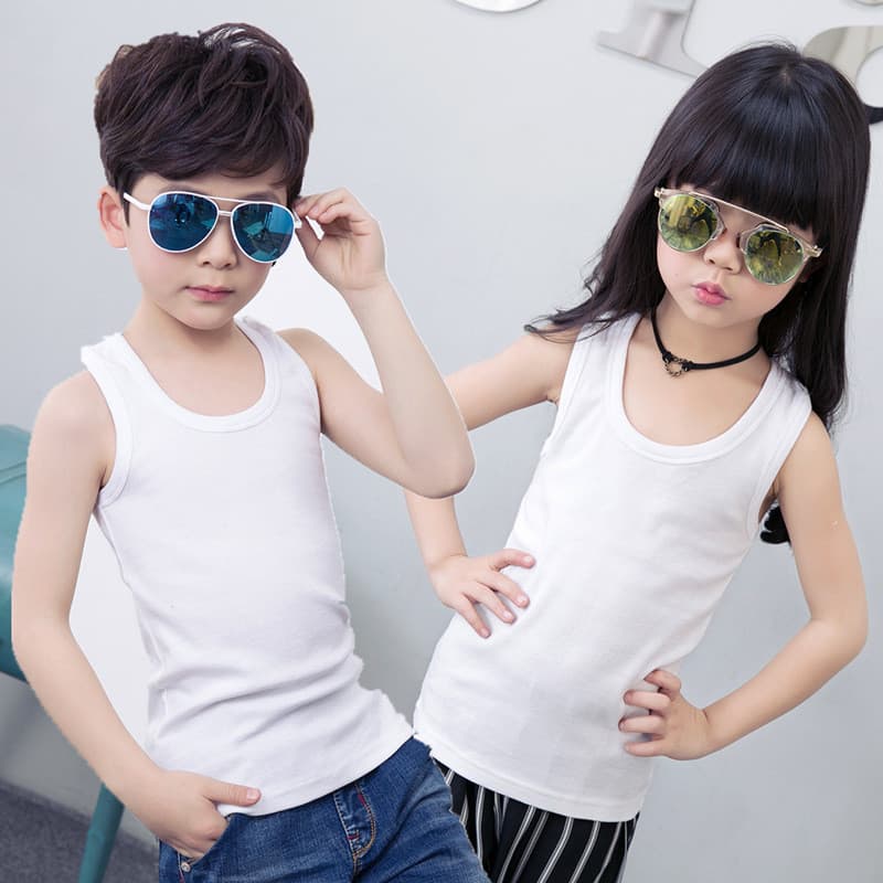 Colete em forma de I infantil meninos meninas primavera verão puro algodão Bottoming colete bebê cor sólida em torno do