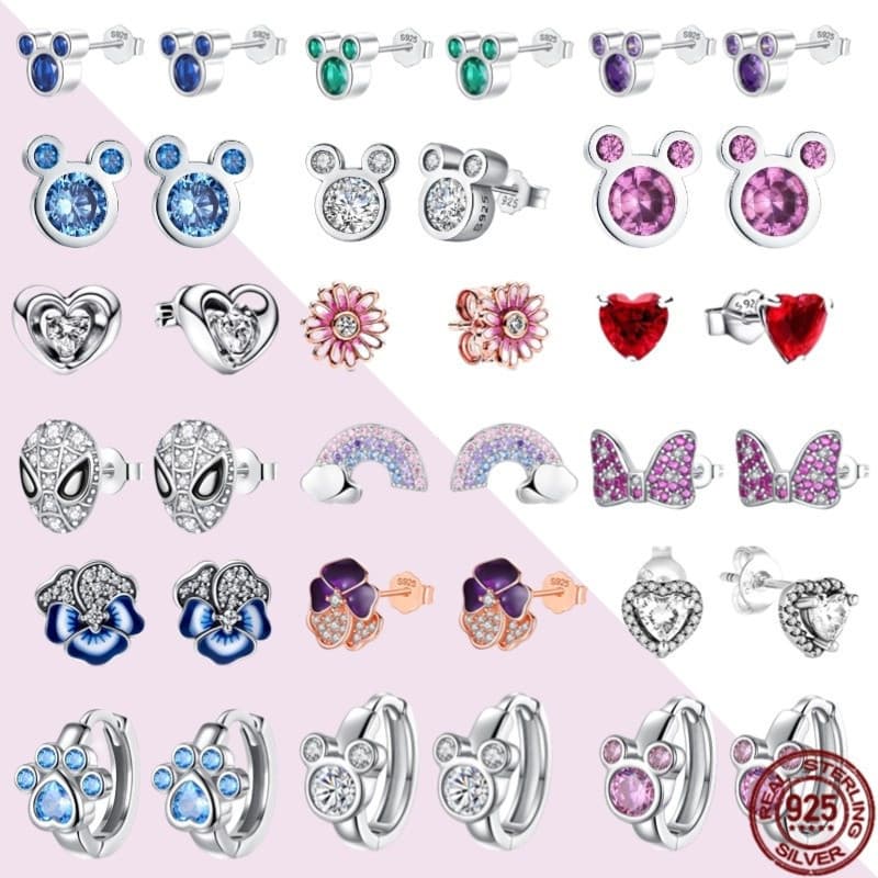Elegantes e adoráveis brincos femininos da Minnie e do Mickey, incrustados com zircônia brilhante, equipados com pinos d