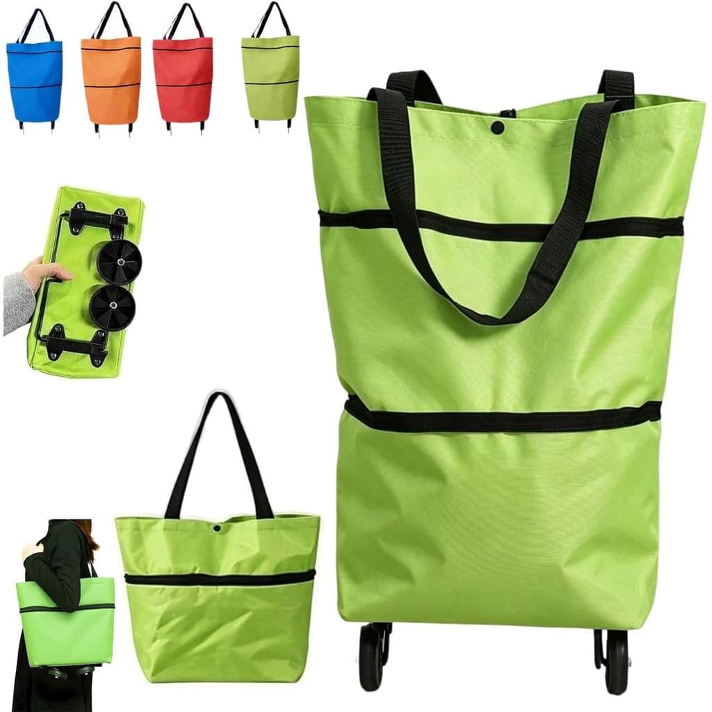 Sacola de Compras Dobrável 2 em 1, Carrinho de Compras Leve e Colapsável 2 em 1, Carrinho de Compras Dobrável, Sacolas d