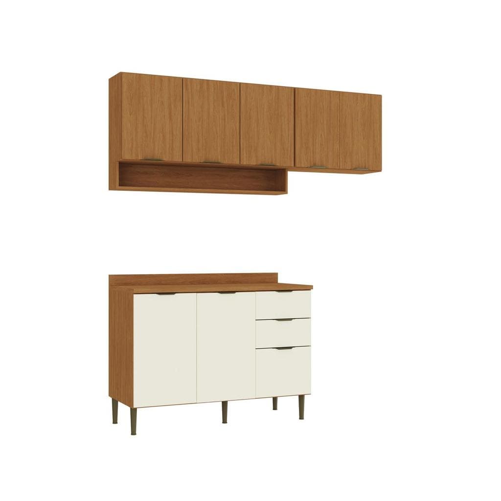 Cozinha Modulada Completa Premium Safira 100% MDF 4 Peças Nature Off White 220x190 cm Casamia