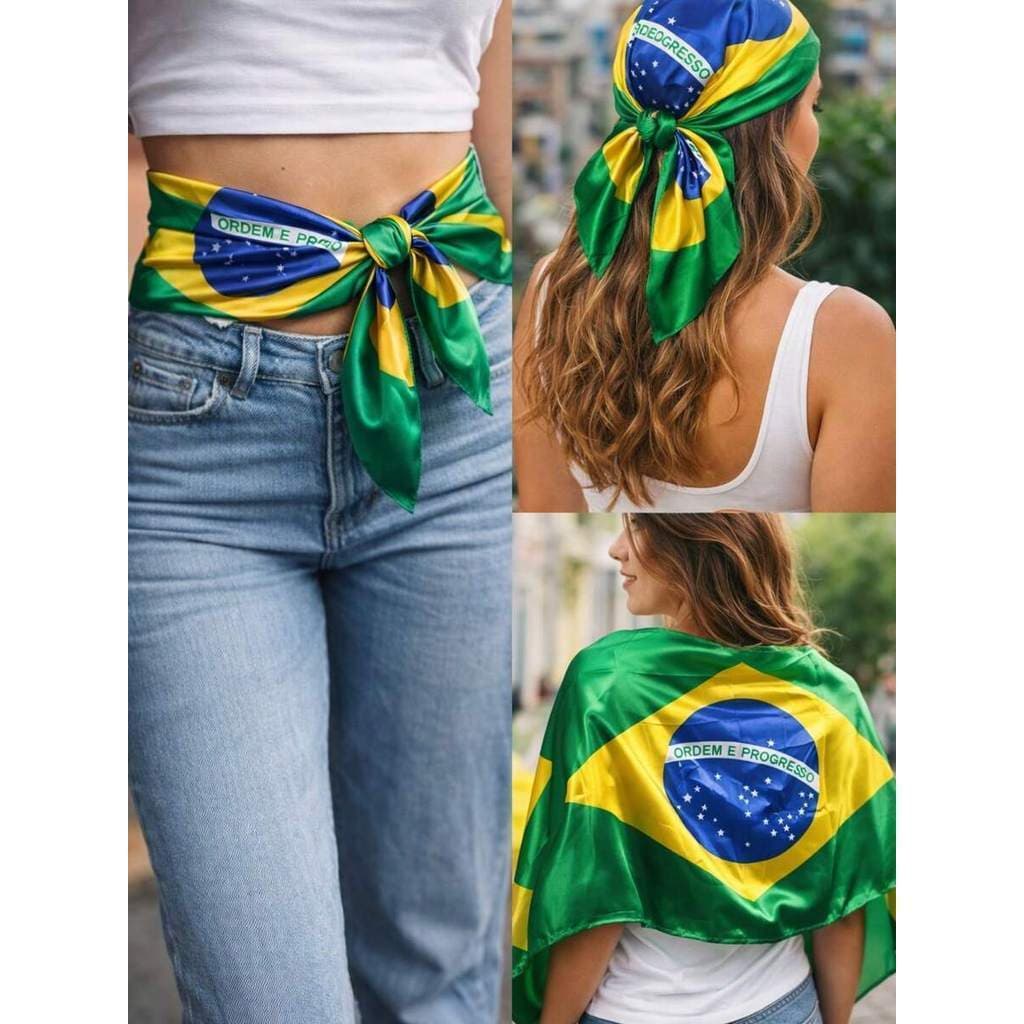 Camiseta +  Lenço Feminino Estampa Bandeira do Brasil Seda Toque Suave