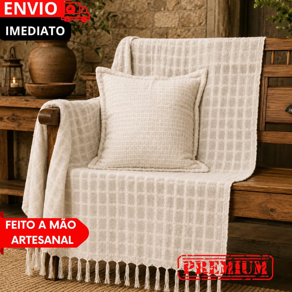 Peseira Para Cama Casal Estilo Pinterest Manta Cru Com Franjas 1,20x1,80m GG