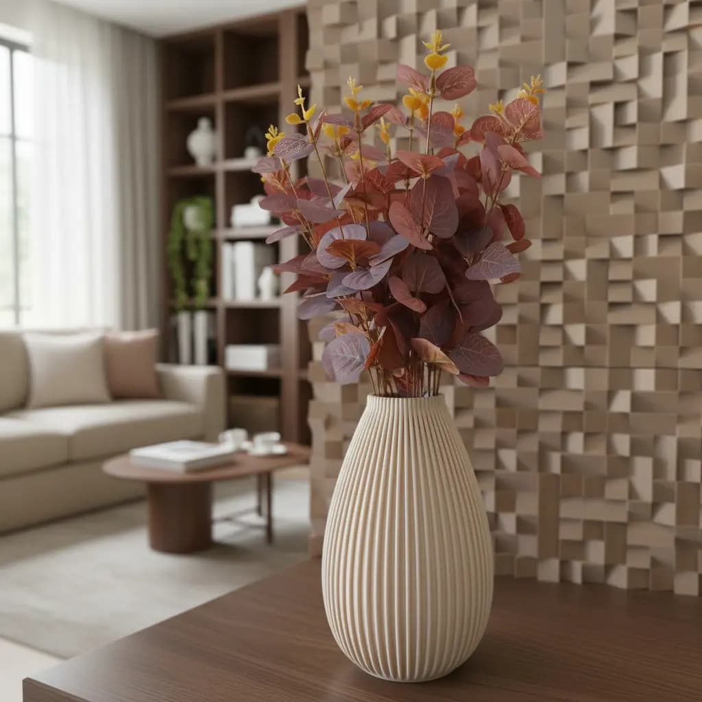 Vaso Decorativo Moderno Com Arranjo Eucalipto Artificial