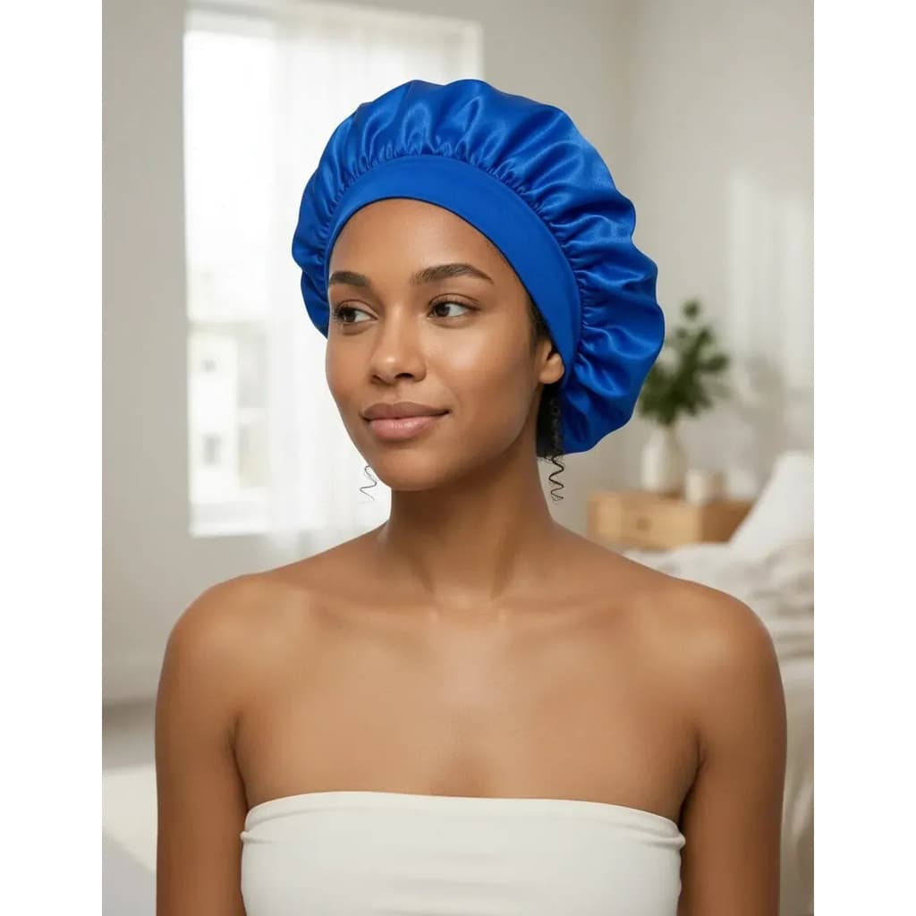 Touca Azul Dupla Face De Cetim Anti Frizz Faixa Grossa