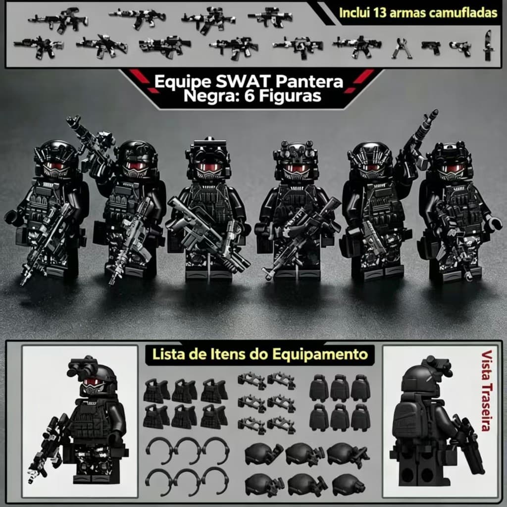 Compatível com bonecos modelo militar Lego, vários esquadrãos táticos, incluindo bonecas 6/12/18, equipados com escudos