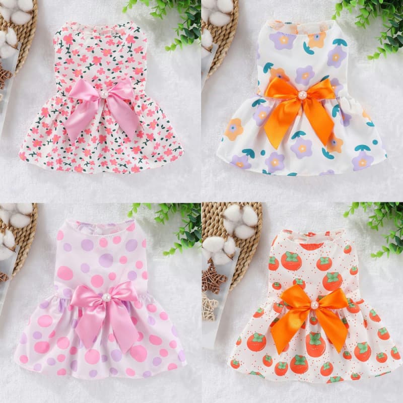 Novas roupas finas para cães e vestidos para gatos para a primavera e o verão, com designs de desenhos animados legais e