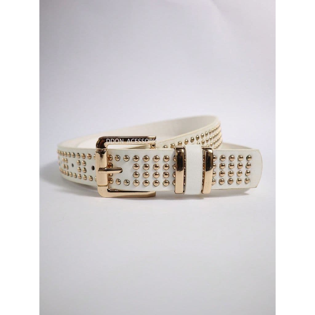 Cinto Feminino 2.8cm Western com Tachas Douradas Fivela Vintage