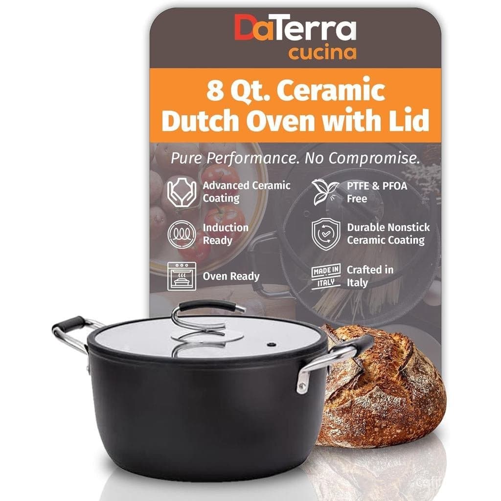 DaTerra Cucina – Panela de Cerâmica Antiaderente de 8 Litros com Tampa – Panela Grande Segura para Forno, Compatível com