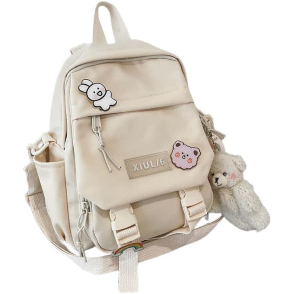 Mochila Mini AlmondJoy, Mochila Estética, Mochila de Lona Bonita, Mochila Casual para Viagens, Cor Sólida (Emblema de Ur