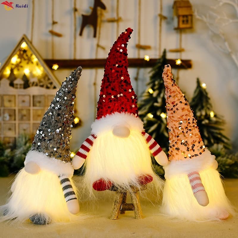 Boneca Gnomo De Pelúcia Brilhante De Natal Com Lantejoulas-Decoração De Casa Sazonal