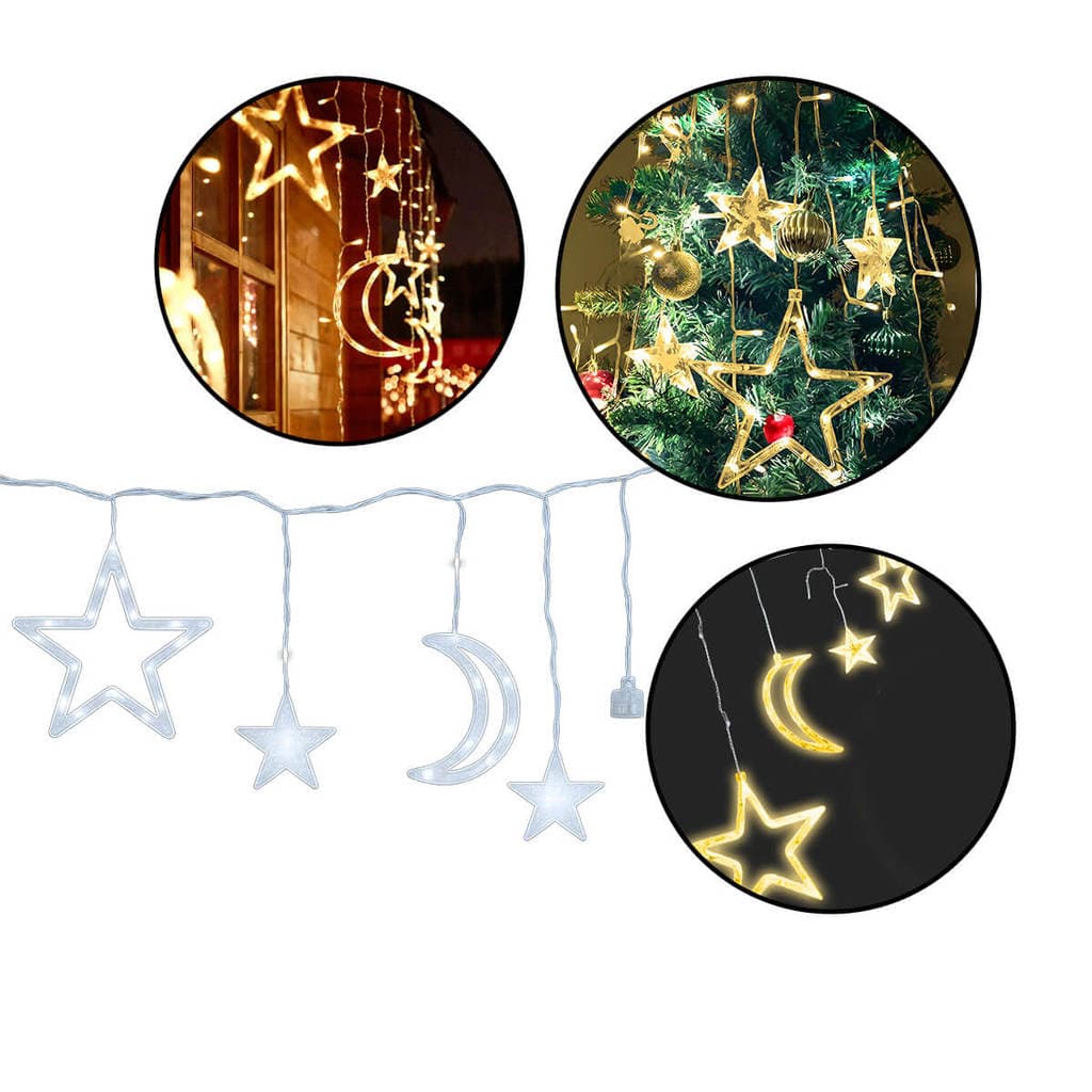 Cascata Led com Estrelas e Lua Decoração de Natal 220v