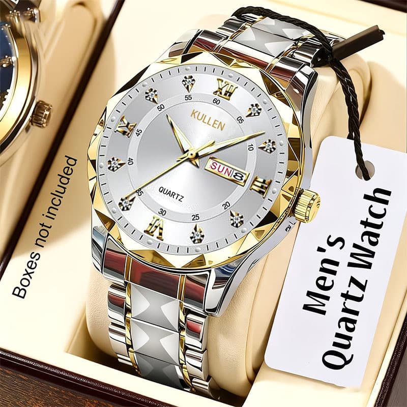 Relógio luminoso masculino com calendário duplo, venda imperdível, simples, liga de alta qualidade, cravejado de diamant