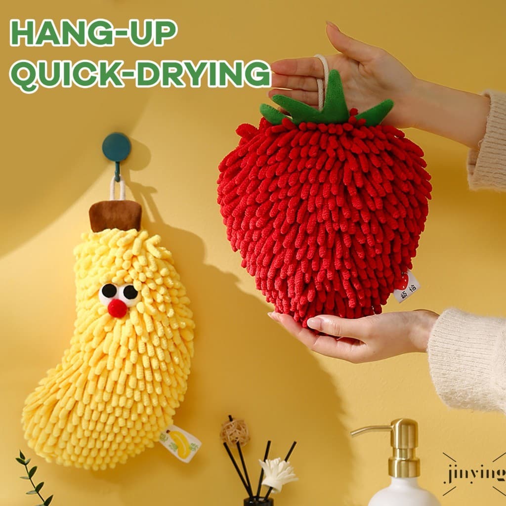 Toalha De Mão De Bola Felpuda De Chenille-Decoração Fofa De Banana Morango Para Cozinha E Banheiro