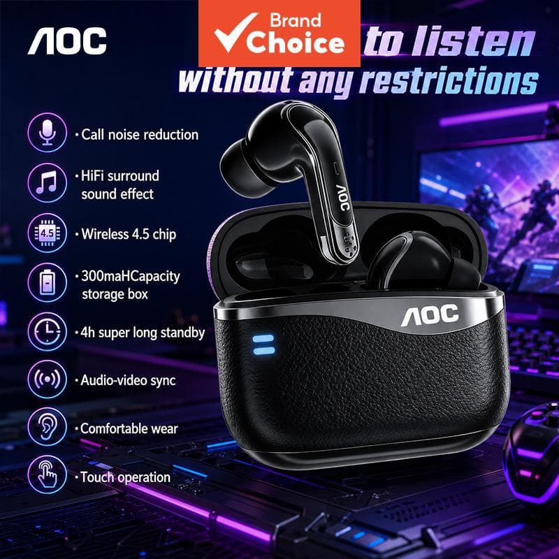 AOC ACT4625 Fones de Ouvido Sem Fio Bluetooth, Fones Intra-Auriculares, Fones de Ouvido para Jogos de Baixa Latência,