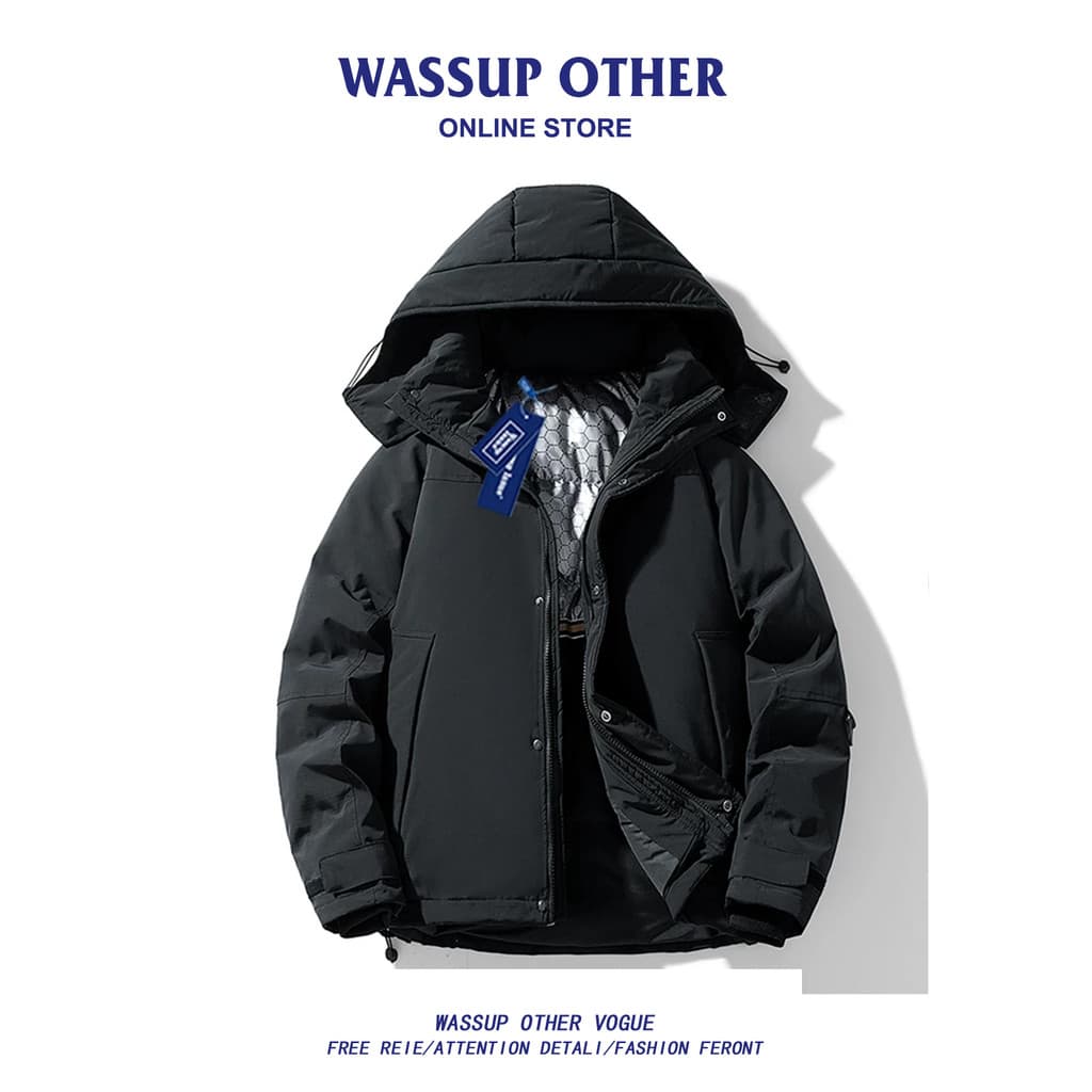 WASSUP OUTRO American Trendy Grafeno Down Jacket Masculino Inverno Moda Quente Jaqueta Com Capuz Masculina