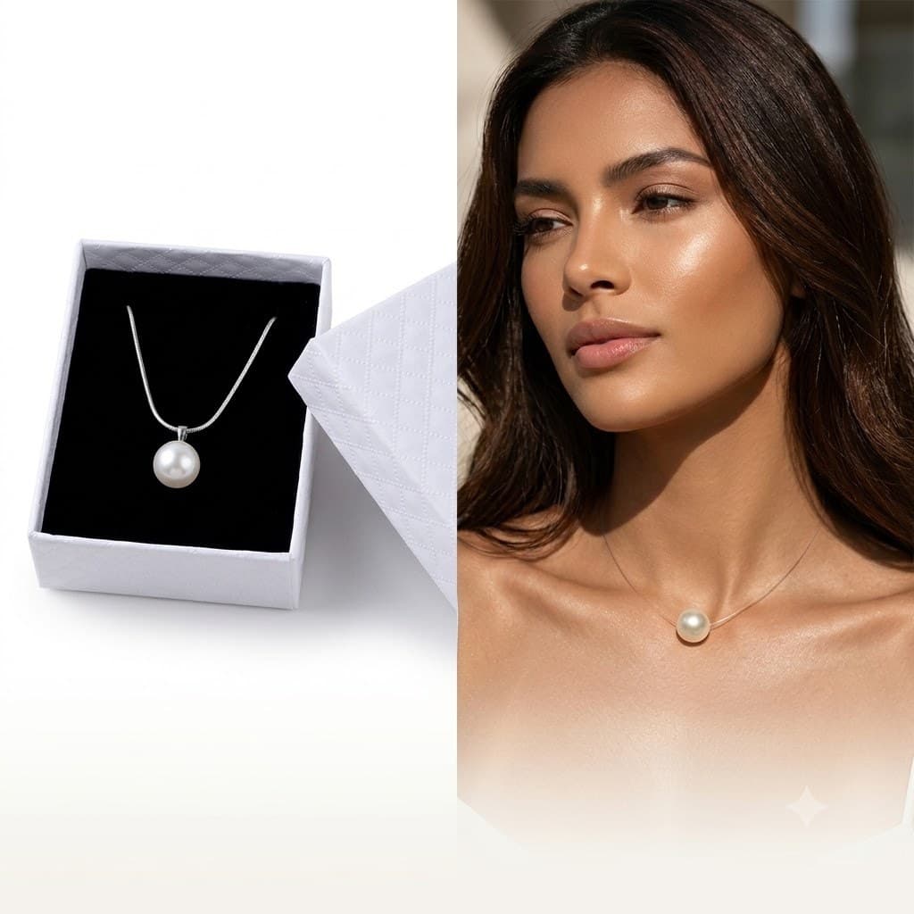 Colar Feminino Perola Prata  Fio Invisível Flutuante + Caixa para Presente Luxuosa Presente Perfeito