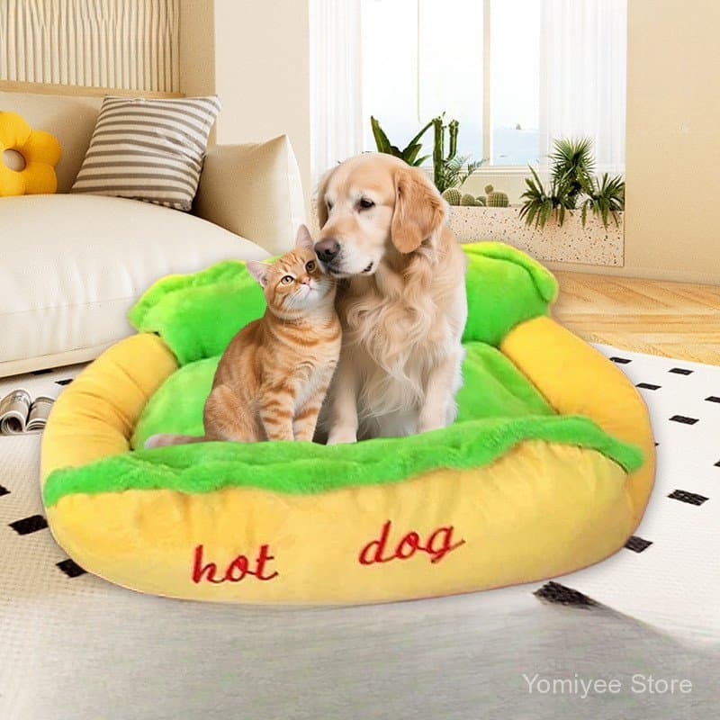 Cama para Animais de Estimação em Forma de Hot Dog, Almofada Super Macia e Quente, Cama para Gatos para Todas as Estaçõe