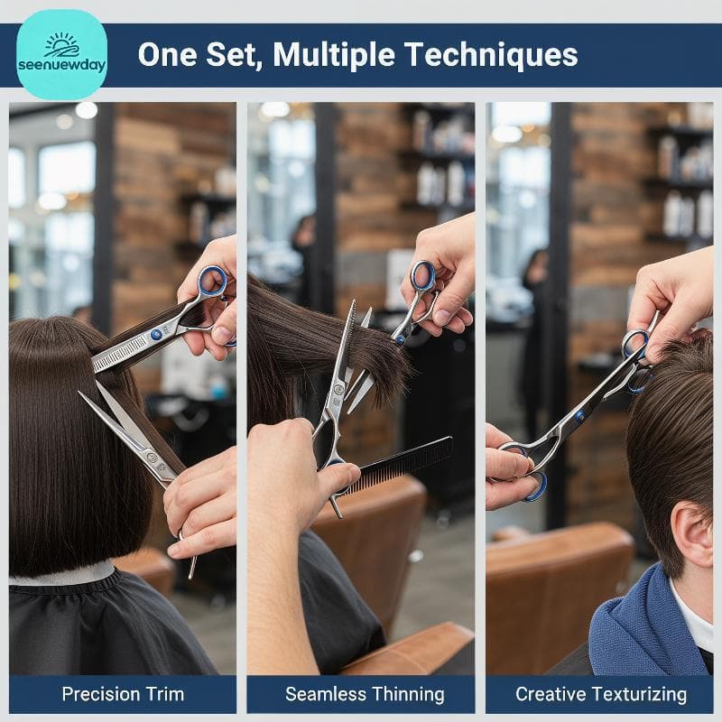 [seenuewday] Conjunto Profissional De Tesouras De Corte De Cabelo Em Aço Inoxidável Com Bolsa De Capa Para Desbaste Uso