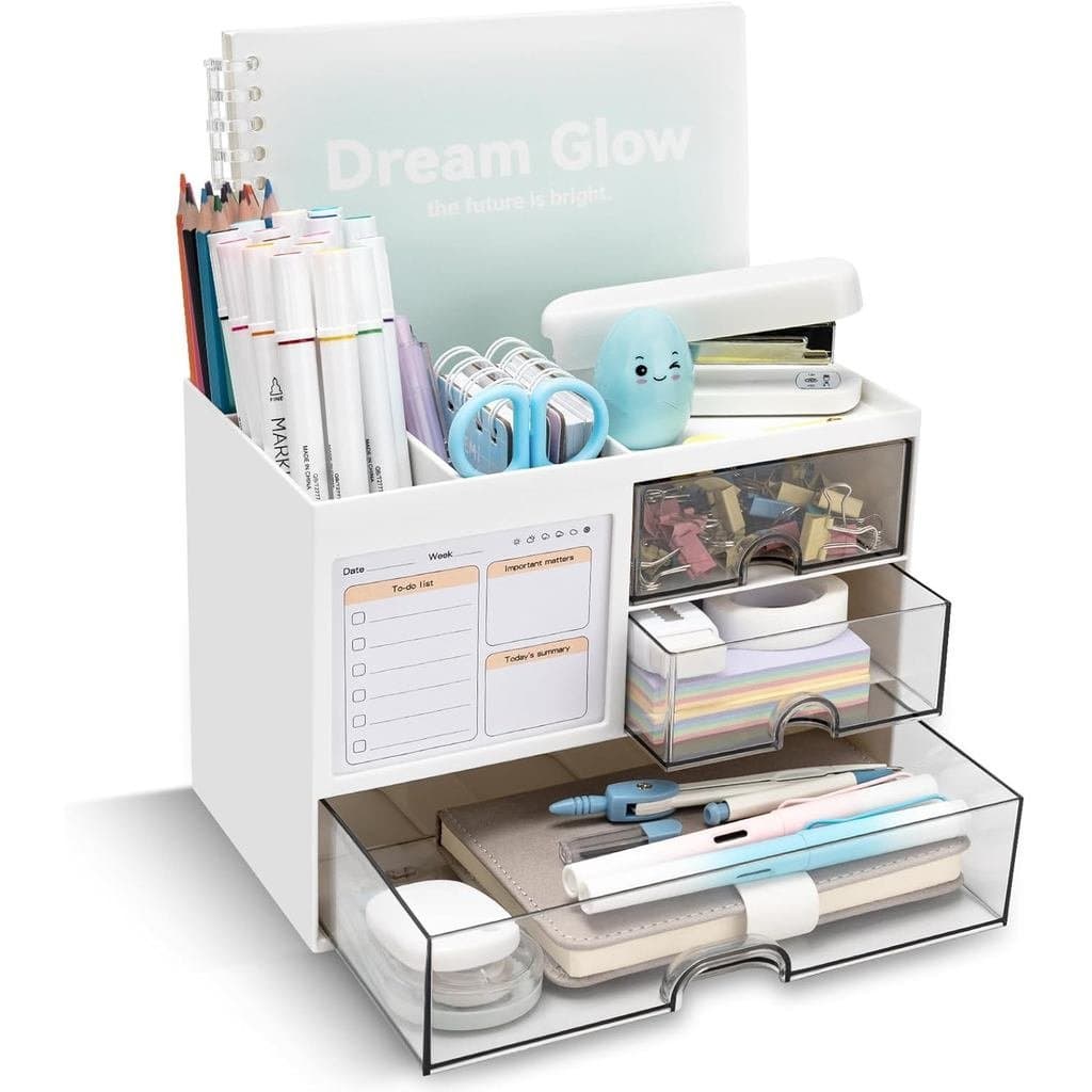 Organizador de Mesa com 3 Gavetas, Multifuncional para Lápis e Canetas, Organizador de Mesa com 8 Compartimentos