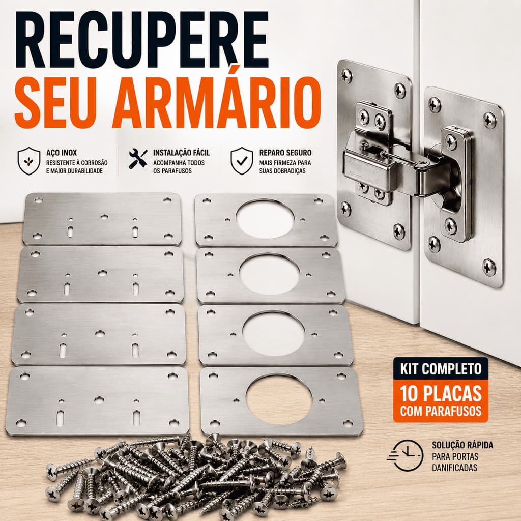 Kit 10 Placas Para Reparo De Porta Dobradiça arrumar Armário Mdf cozinha e banheiro