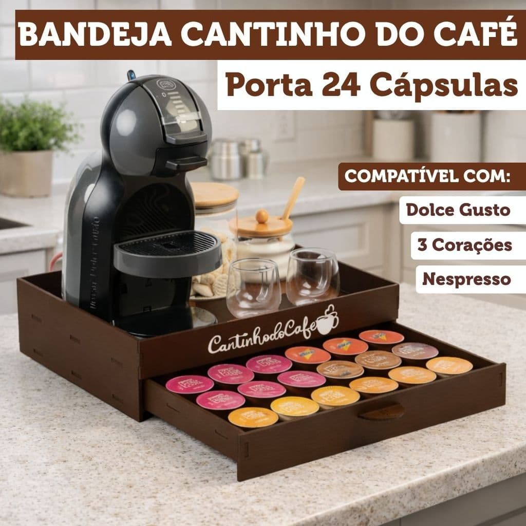Organizador Porta Cápsulas Bandeja Cantinho do Café Suporte Para Cafeteiras Garrafa Xícaras Completo