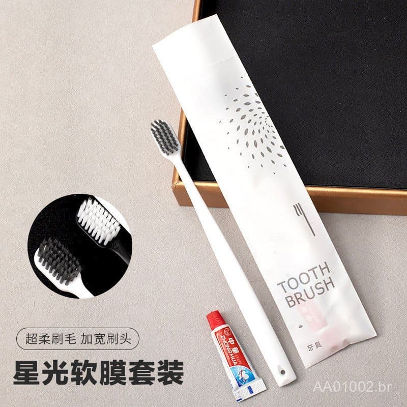 Escova de dentes descartável para hotel com pasta de dentes, conjunto de higiene pessoal, kit de cuidados com pente desc