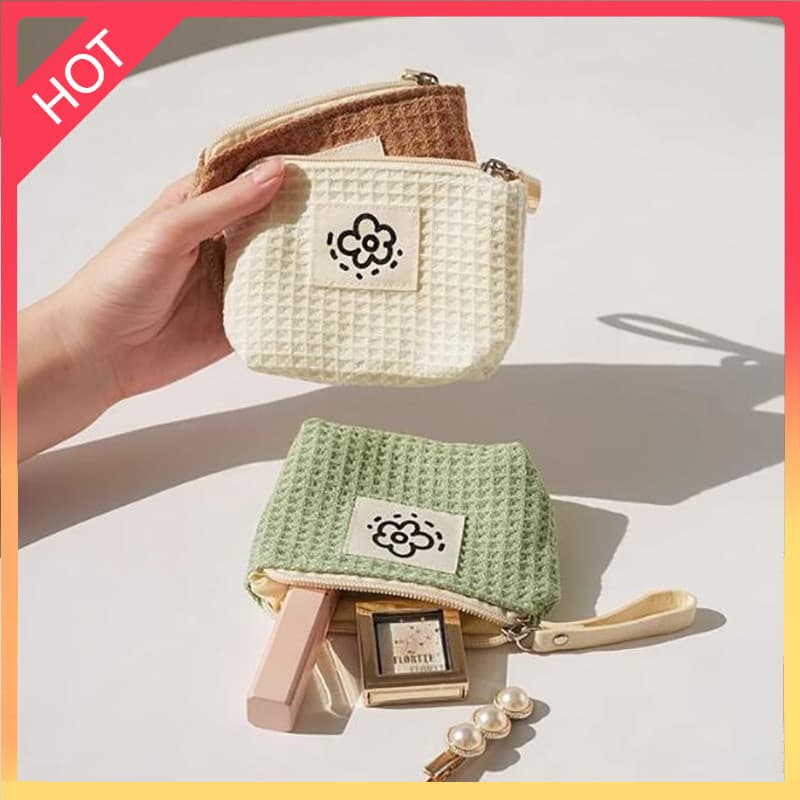 SCB-1PC Bonito Simples Waffle Carteira Chave Batom Bolsa Titular Do Cartão Moda Feminina Zip Impressa