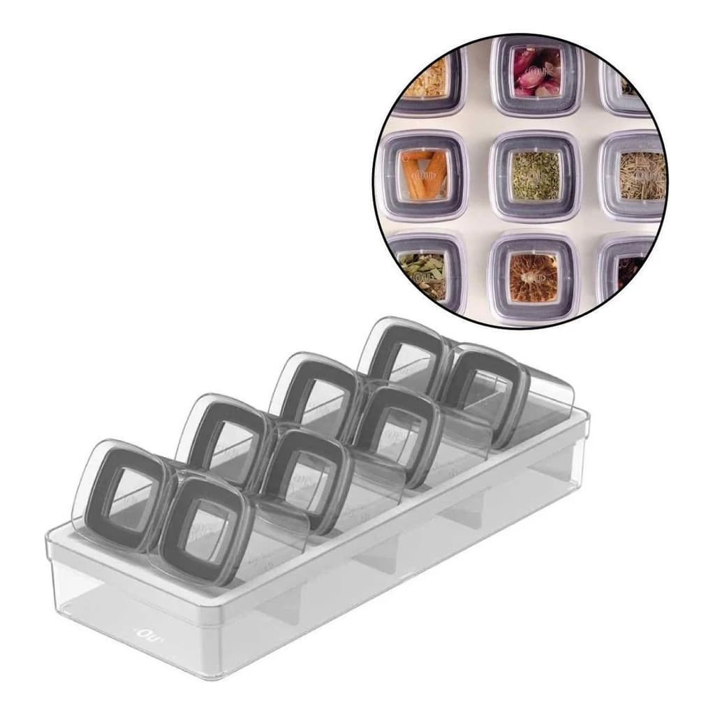Organizador Suporte P/Temperos Gaveta Cozinha Clear 9 Pçs