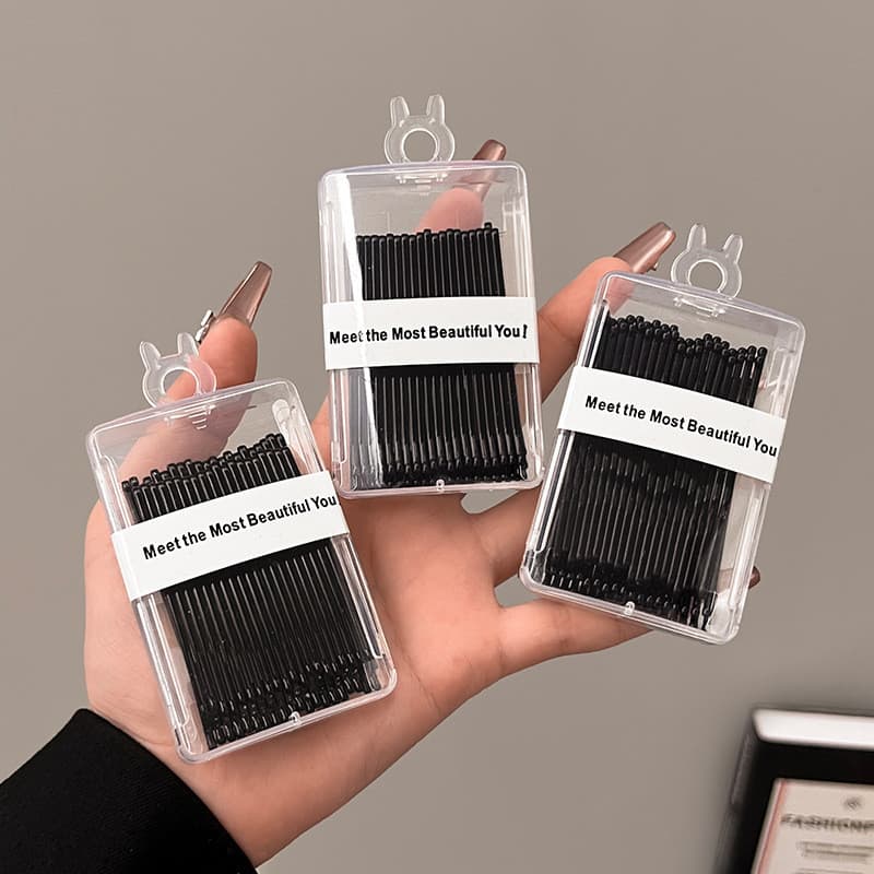 Presilha de aço reta preta simples para coque feminino, grampo de cabelo invisível em forma de U para fixar franjas, ace