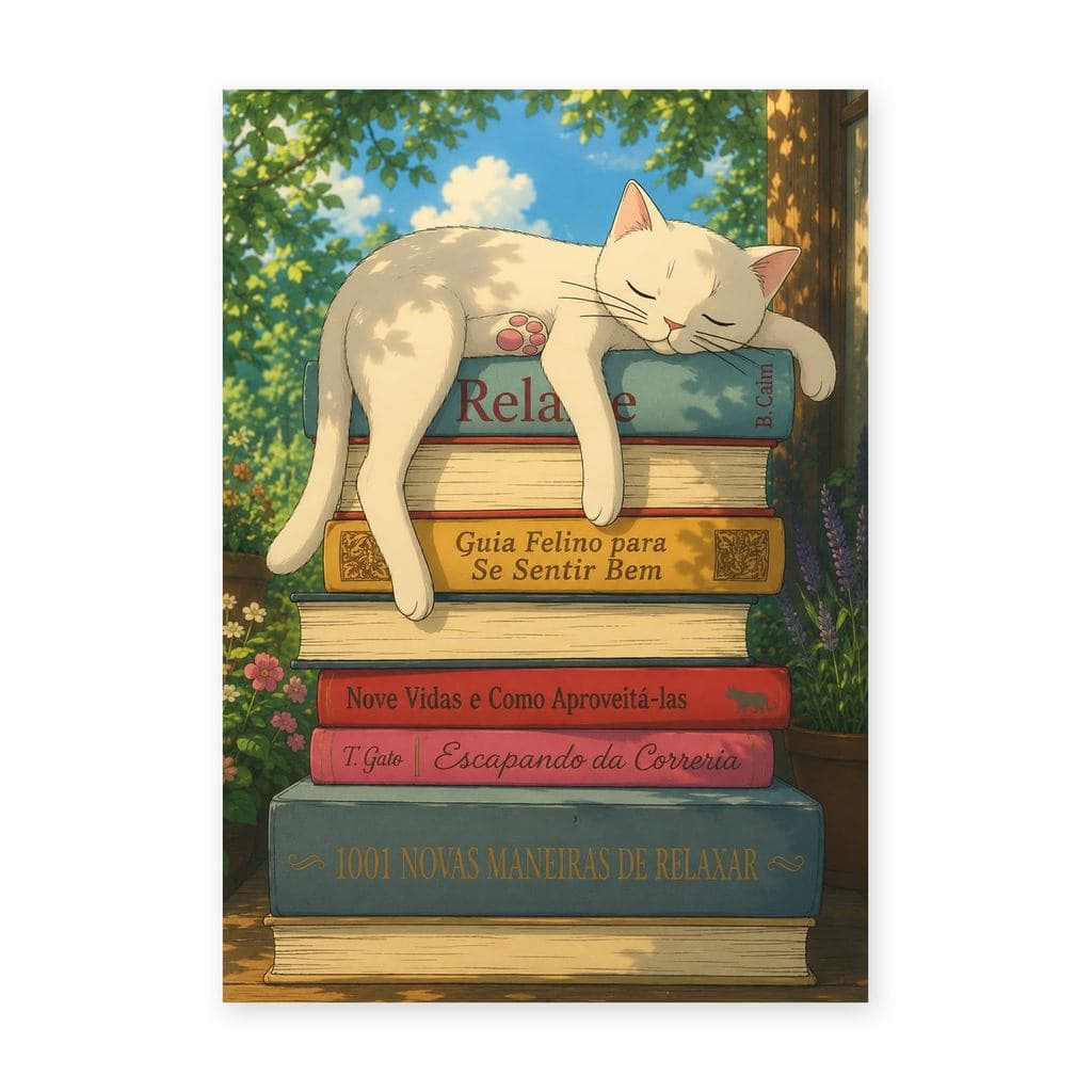 Placa Quadro Decorativo Placa Gato Branco Dormindo em Livros Quadro Decorativo Decoracao Sala Quarto Parede
