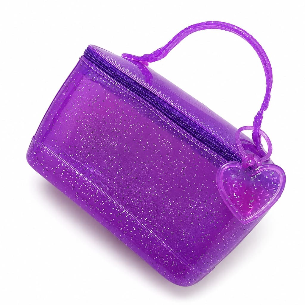 Bolsa Feminina Bag Manu em PVC com Zíper e Chaveiro de Coração Adulto e Infantil