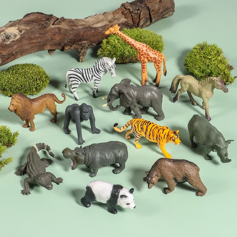 Conjunto de 12 peças/pacote de brinquedos de simulação de animais selvagens em miniatura: elefante, girafa, tigre, panda