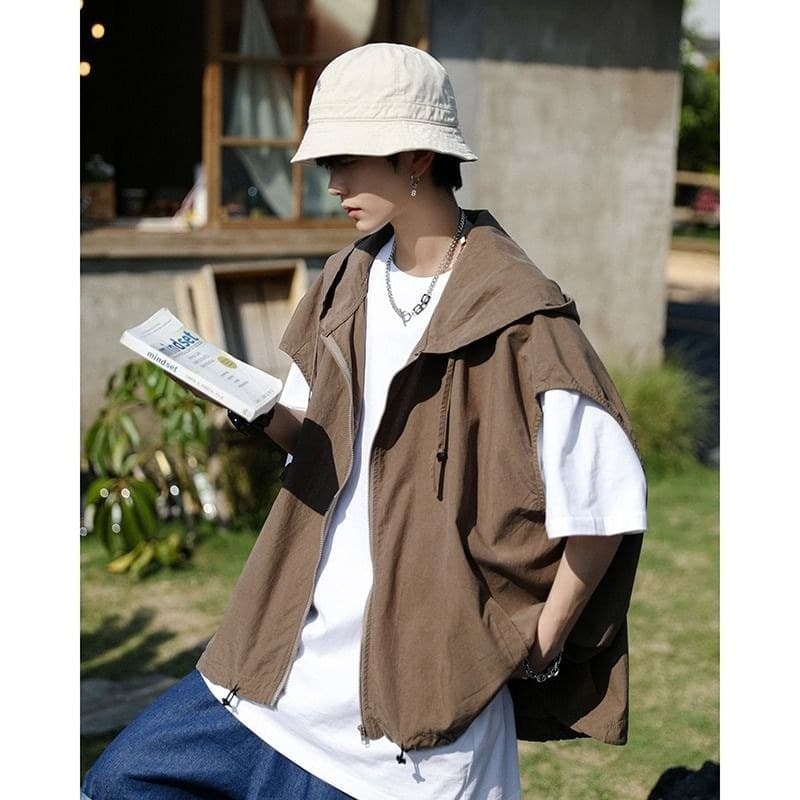 Colete japonês moderno de secagem rápida masculino cityboy Cargo colete solto com capuz empilhamento