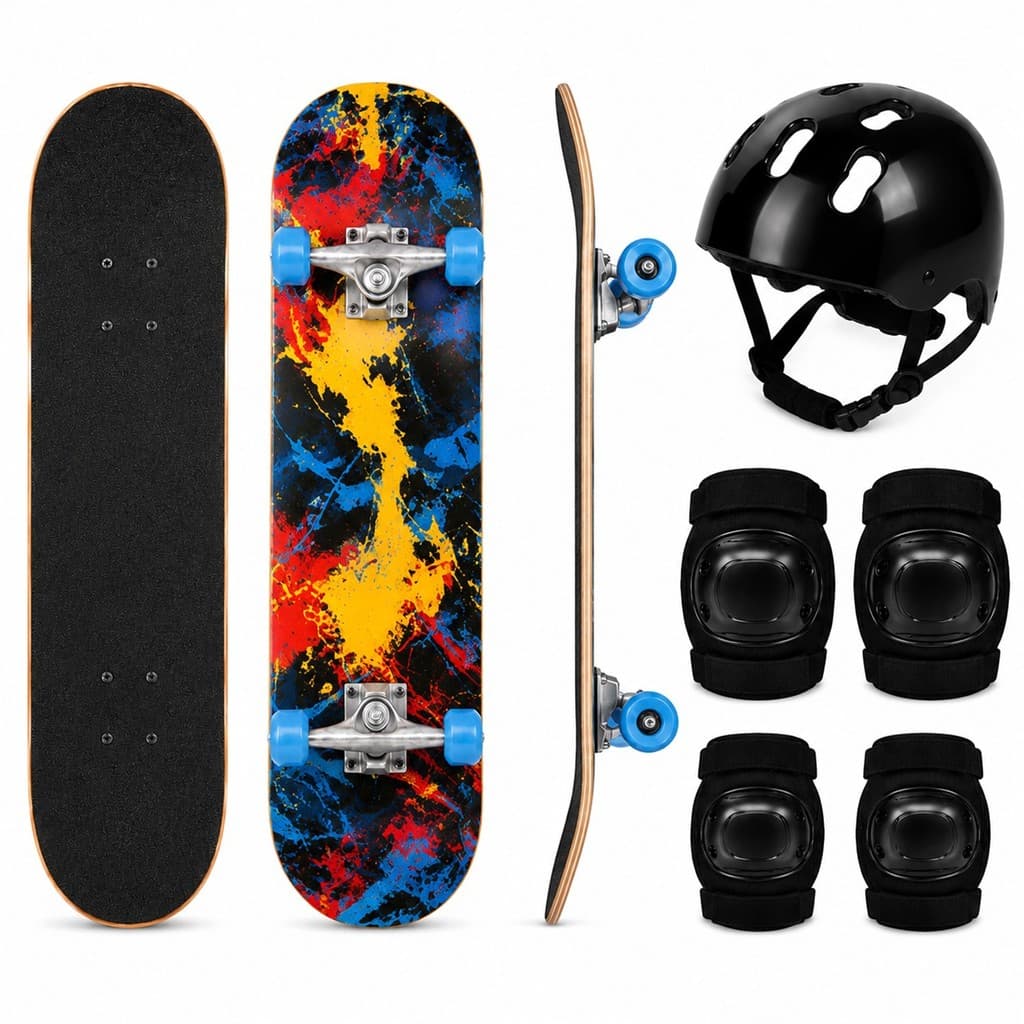Skate Holográfico Estampa Splatter Completo Infantil Profissional Radical Com Acessórios - DM Toys