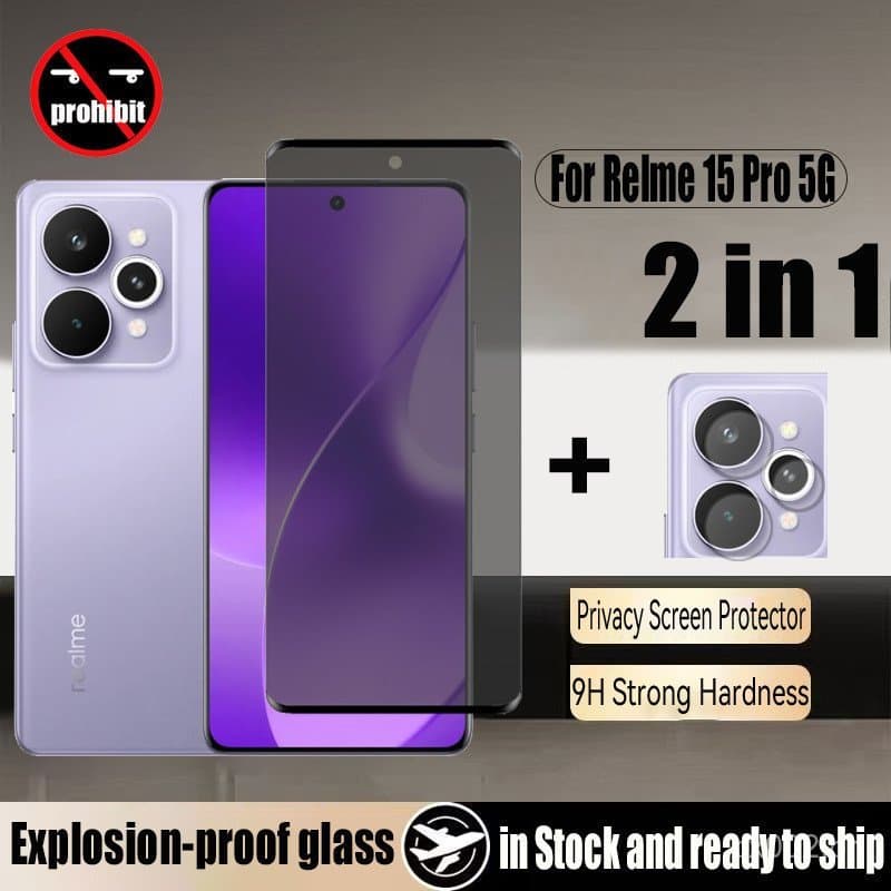 Película De Privacidade De Vidro Temperado Anti-Espião 2 Em 1 Realme 15 Pro Para 14 13 12 11 Plus 5G E Filme