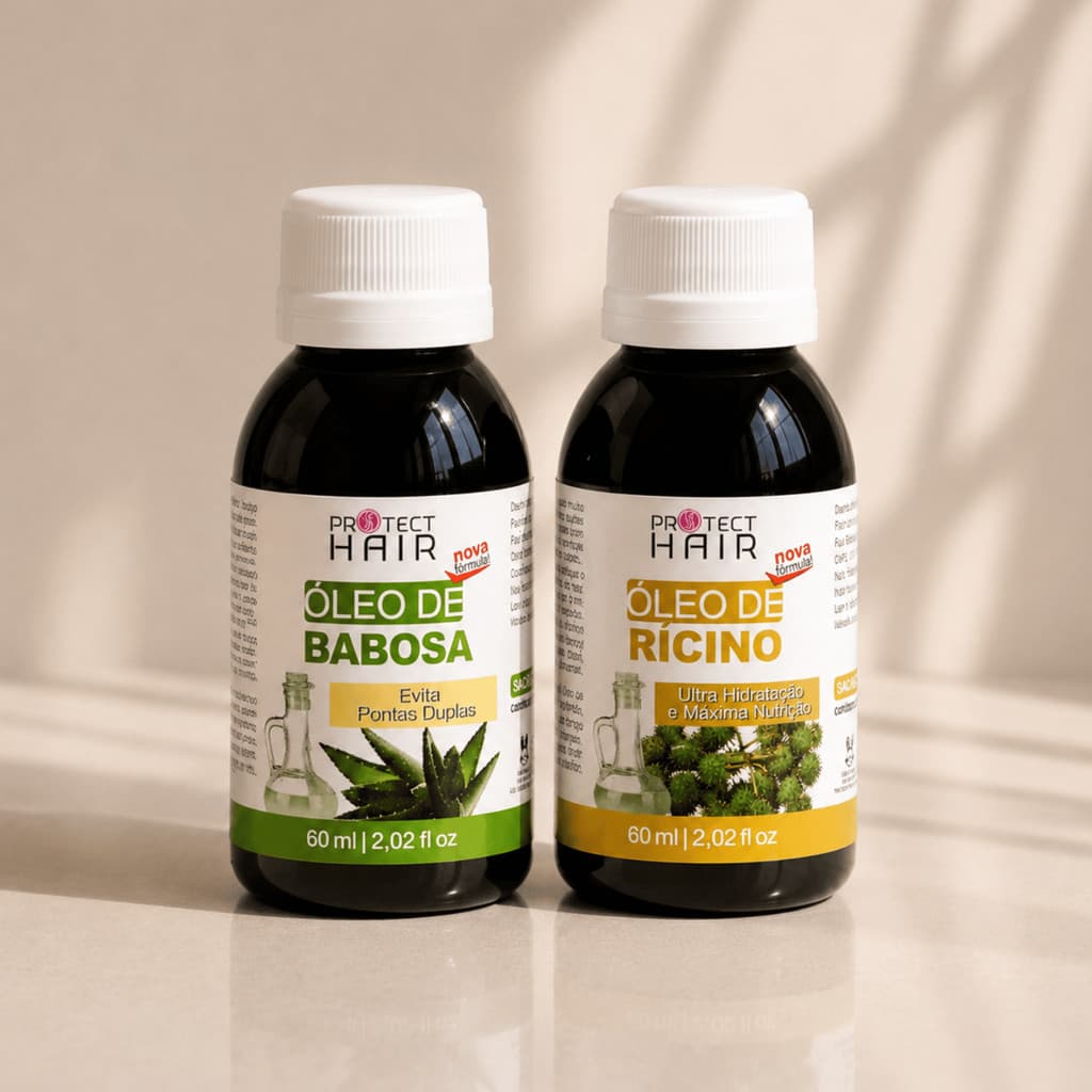 2 Óleos vegetais Capilares 60ml Protect Hair - Babosa e Rícino