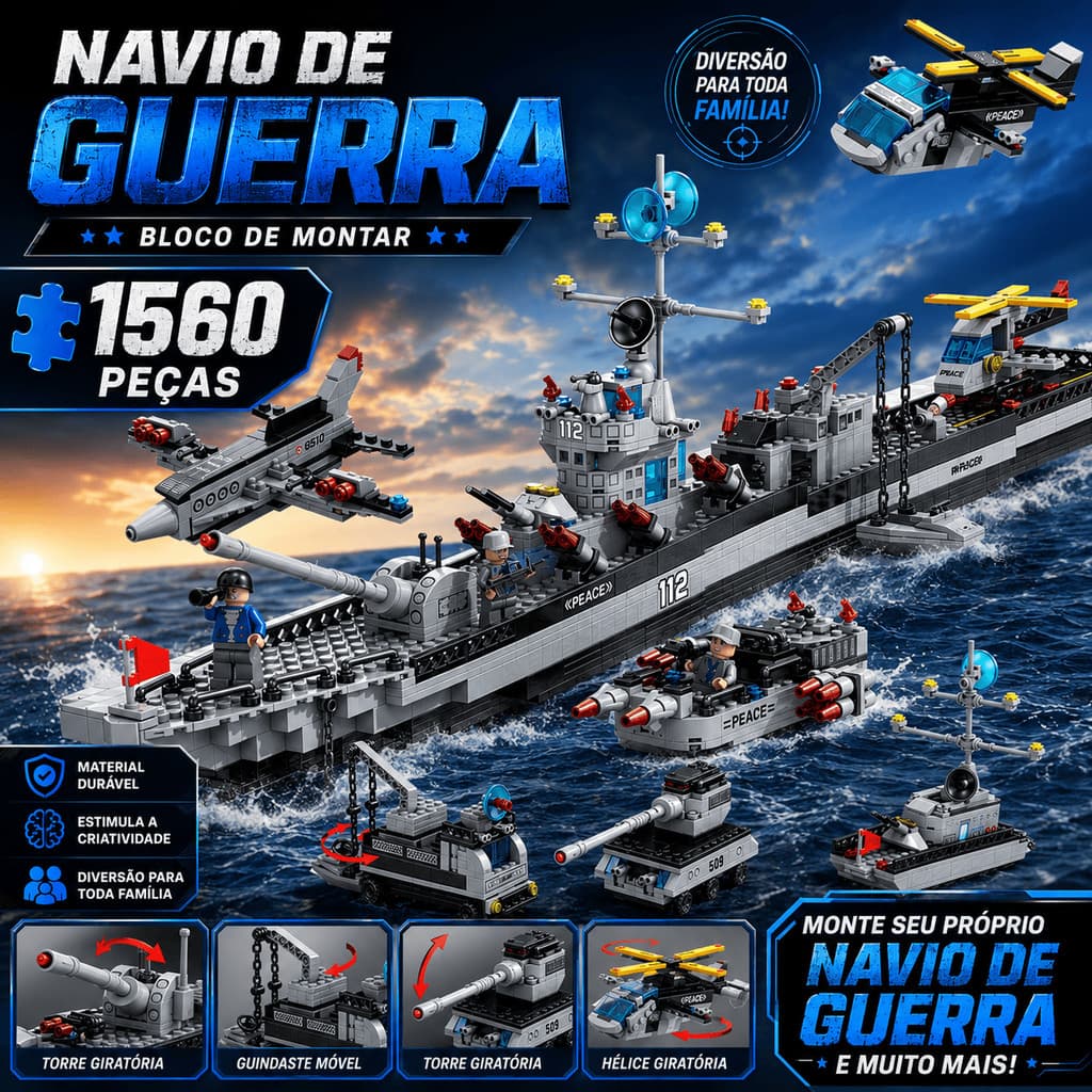Blocos De Montar Navio De Guerra Grande 1560Pçs Barco Militar Helicóptero Brinquedo Educativo Presente Menino *L*e*G*o*