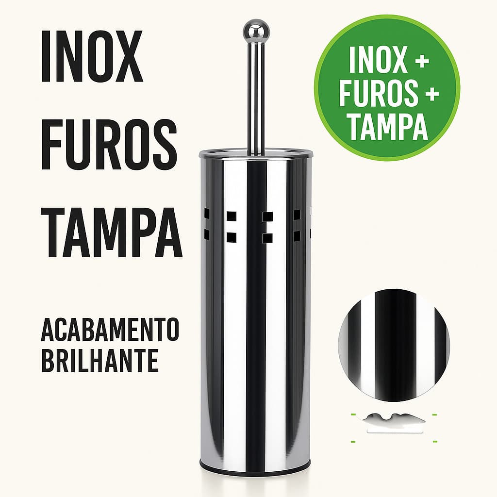 Escova Sanitária De Inox Com Suporte Limpa Vaso Privada Banheiro Não Enferruja Escova