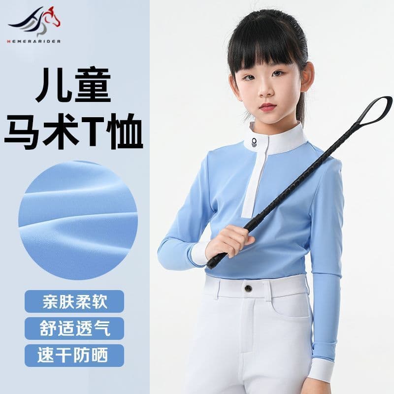 Camiseta equestre infantil de manga comprida, roupas equestres, alta elasticidade, respirável, treinamento feminino