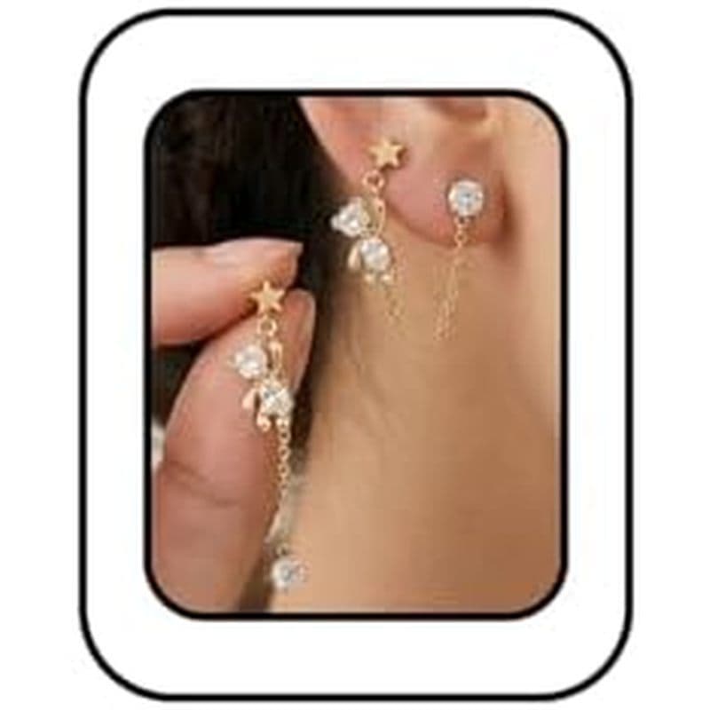 Brincos De Corrente De Urso Para Mulheres , Brinco De Estrela De Animal Fofo CZ Ligação De Ouro Divertido Exclusivos Não