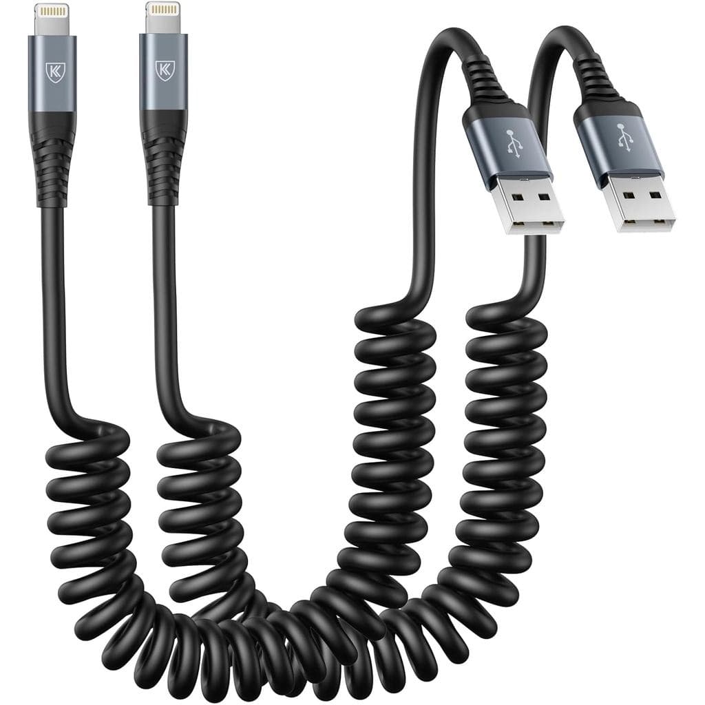 Cabo Lightning Enrolado, Cabo Carregador para iPhone 3FT para Carro, Pacote com 2 [Certificado pela Apple MFi] Cabo Ligh