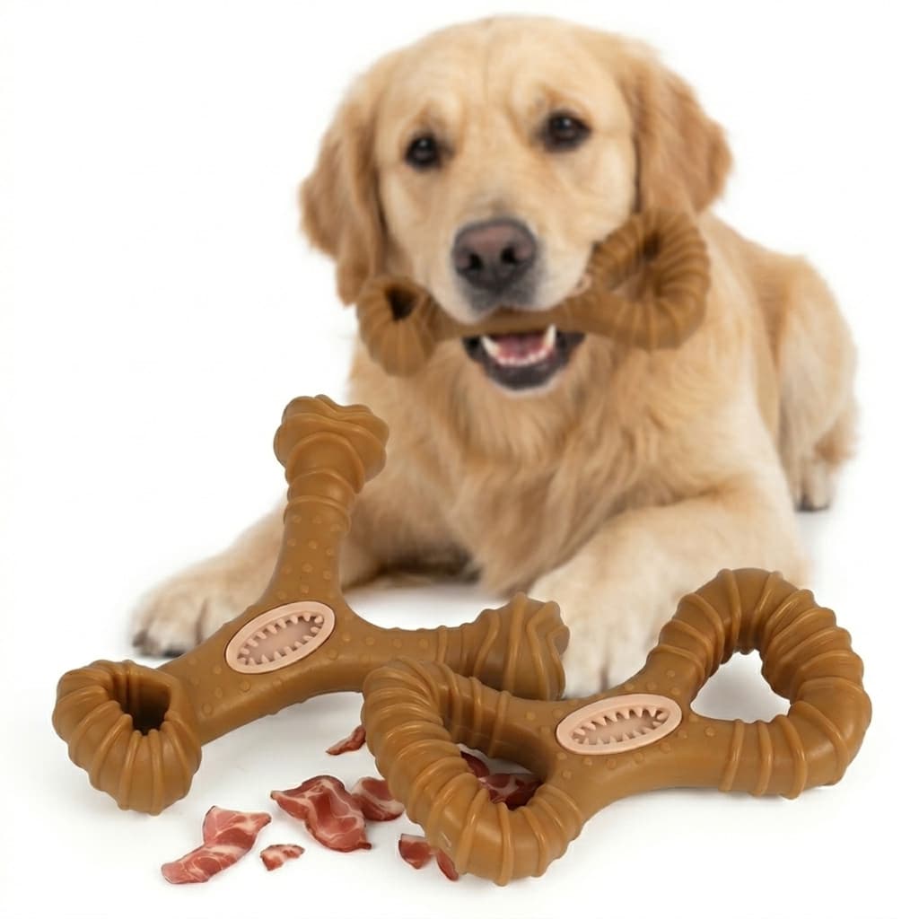 Brinquedo Mordedor Para Cães Osso fibra de Bamboo Sabor Bacon