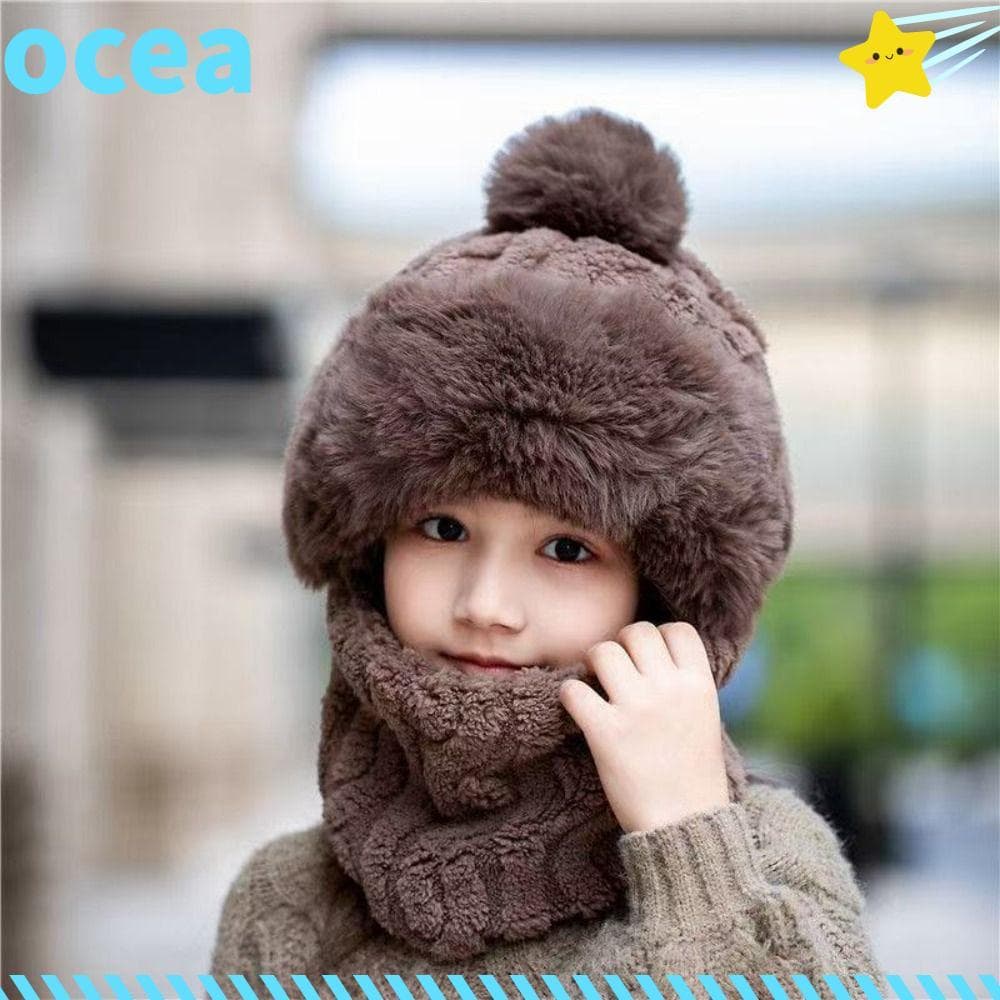 Boné Pulôver Com Cachecol Infantil OCEA , Chapéu Quente De Inverno À Prova De Vento De Pelúcia , Bonés De Neve Infantis
