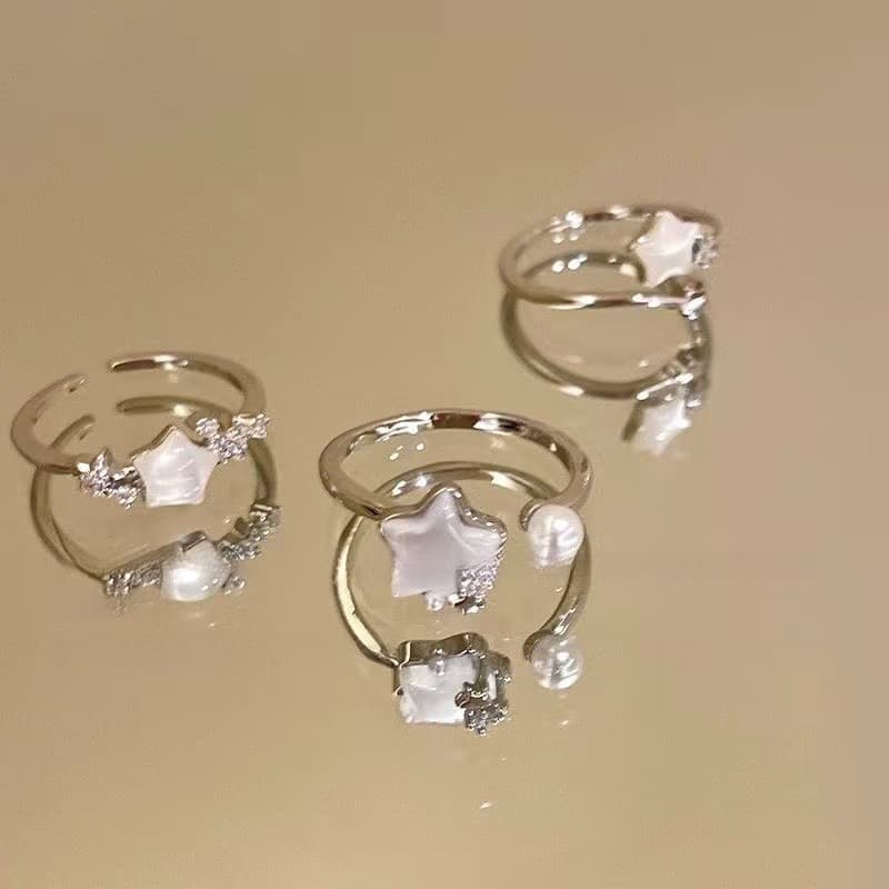 Estrela pérola anel aberto feminino High-End índice dedo anel nicho moda único anel ajustável