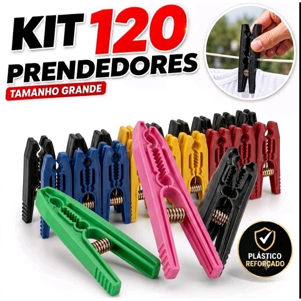 kit 120 Prendedores Pregador Predendor De Roupas Grande Varal Pregador plástico mais resistência