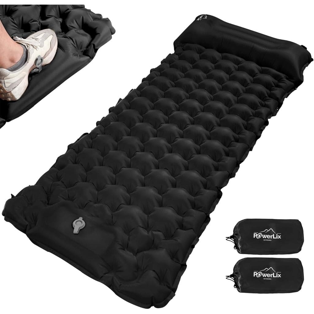 Colchão inflável para camping POWERLIX, pacote com 2 unidades, colchão inflável com bomba de pé para camping com travess