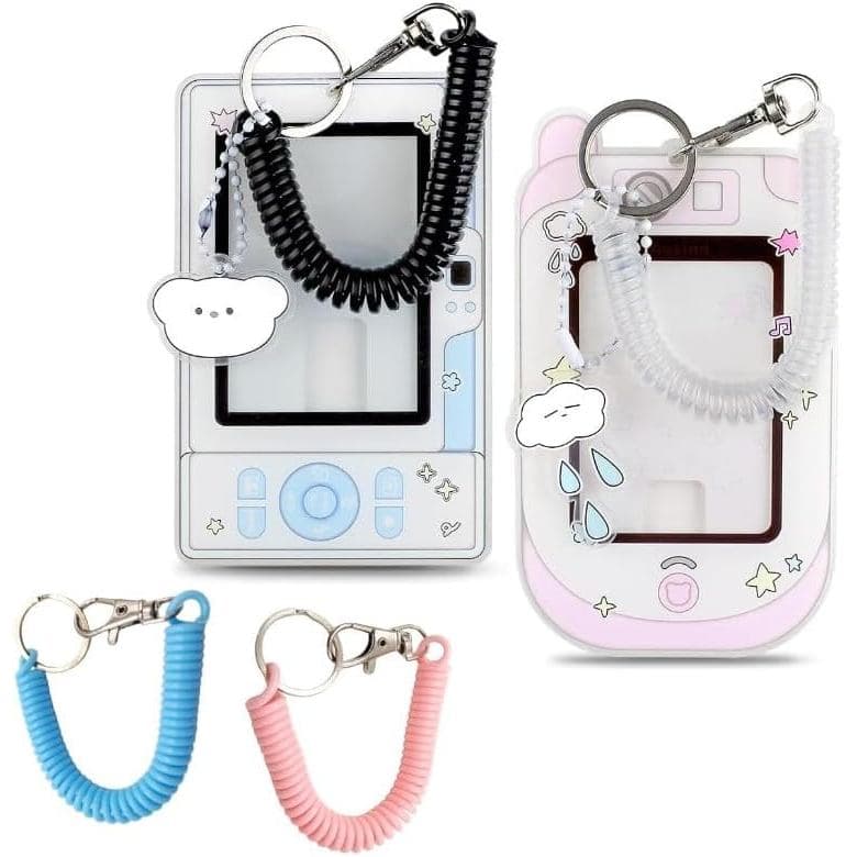 Conjunto de 2 Porta-Crachás com 4 Chaveiros, Porta-Fotocartões com Acessórios de Pingente de Desenho Animado, Porta-Foto