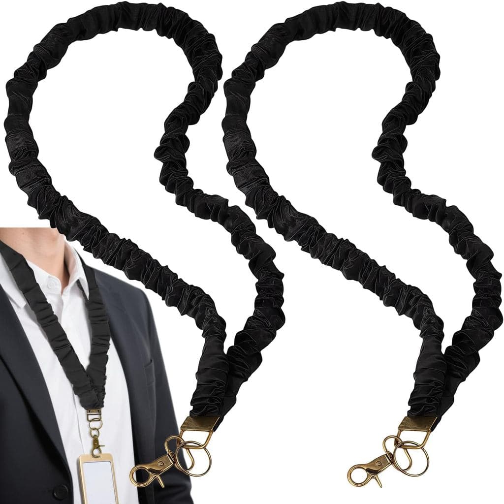 2 Cordões Retráteis para Crachás e Chaves - Cordão Elástico Preto com Fecho de Clipe para Professores, Enfermeiros, Esco
