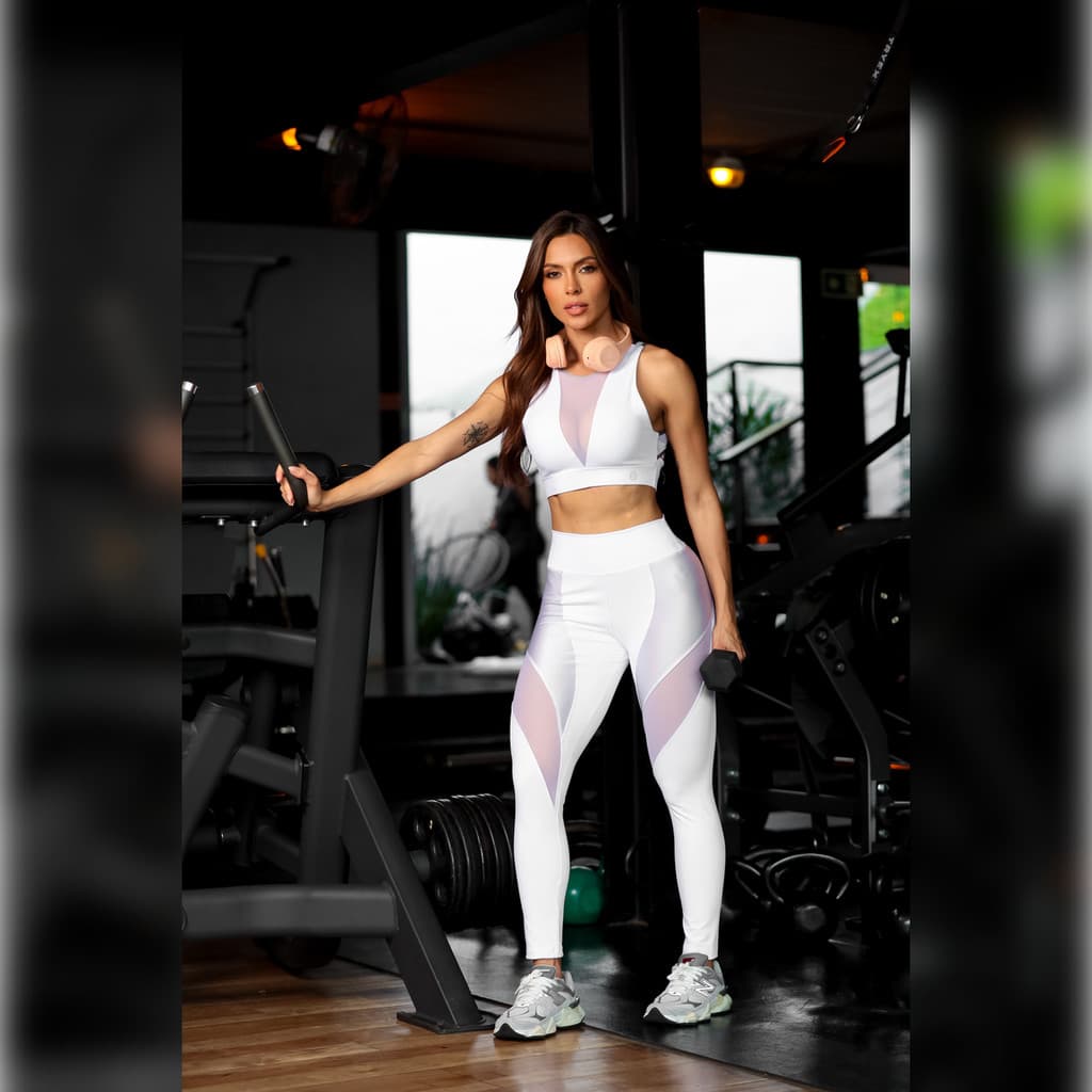 Conjunto Feminino Treino Top Cropped + Calça legging Cós Largo Duplo Ajuda a  Modelar a Cintura